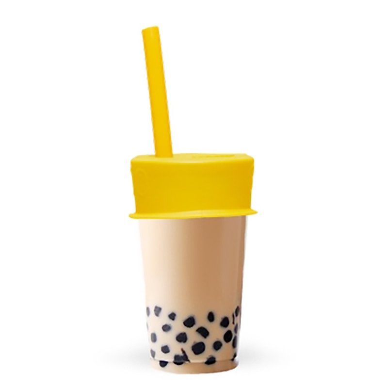 LUUMI Bubble Tea Lid  and Straw Yellow - Reusable Straws - Silicone Yellow