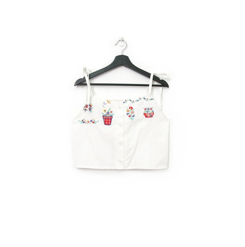 Back to Green-再製綁帶刺繡 花的多種樣貌 sv-32/ vintage vest - 背心/無袖上衣 - 棉．麻 