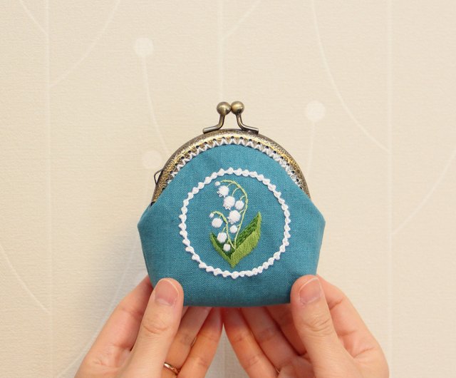 すずらん 刺繍 がま口 ミニポーチ 手刺繍 - ショップ Himirolis