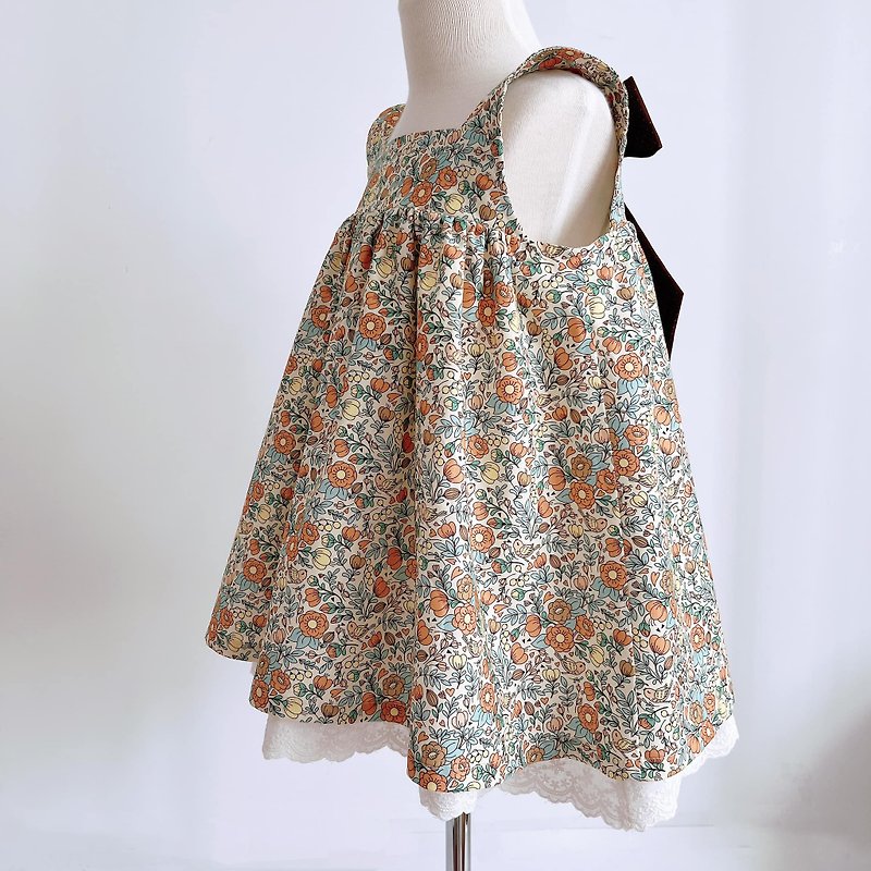 Bowknot Dress - Elegant Camellia - กระโปรง - ผ้าฝ้าย/ผ้าลินิน สีน้ำเงิน
