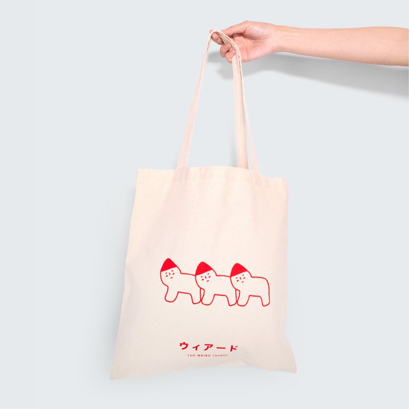 WEIRD TOTE BAG 001 絲網印刷 - 手提包/手提袋 - 棉．麻 紅色