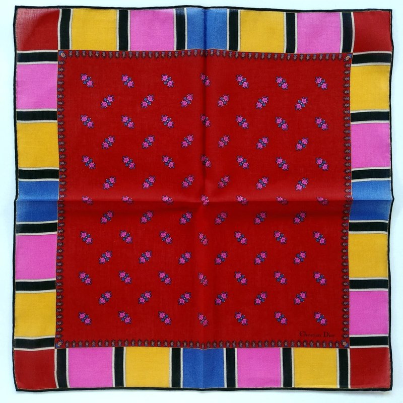 Christian Dior Vintage Handkerchief 18.5 x 18.5 inches 克里斯汀迪奧 - 手帕 - 棉．麻 紅色