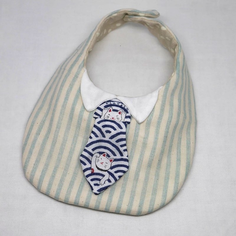 Japanese Handmade 8-layer-gauze Baby Bib / with tie - Bibs - Cotton & Hemp Blue