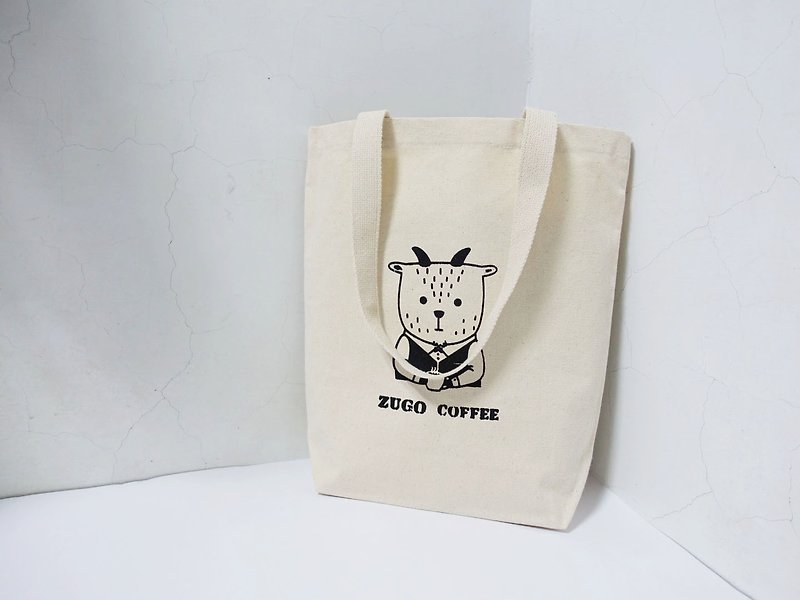 Screen printing  Tote bag   Mr. Fat goat  Drink coffee - กระเป๋าแมสเซนเจอร์ - ผ้าฝ้าย/ผ้าลินิน ขาว