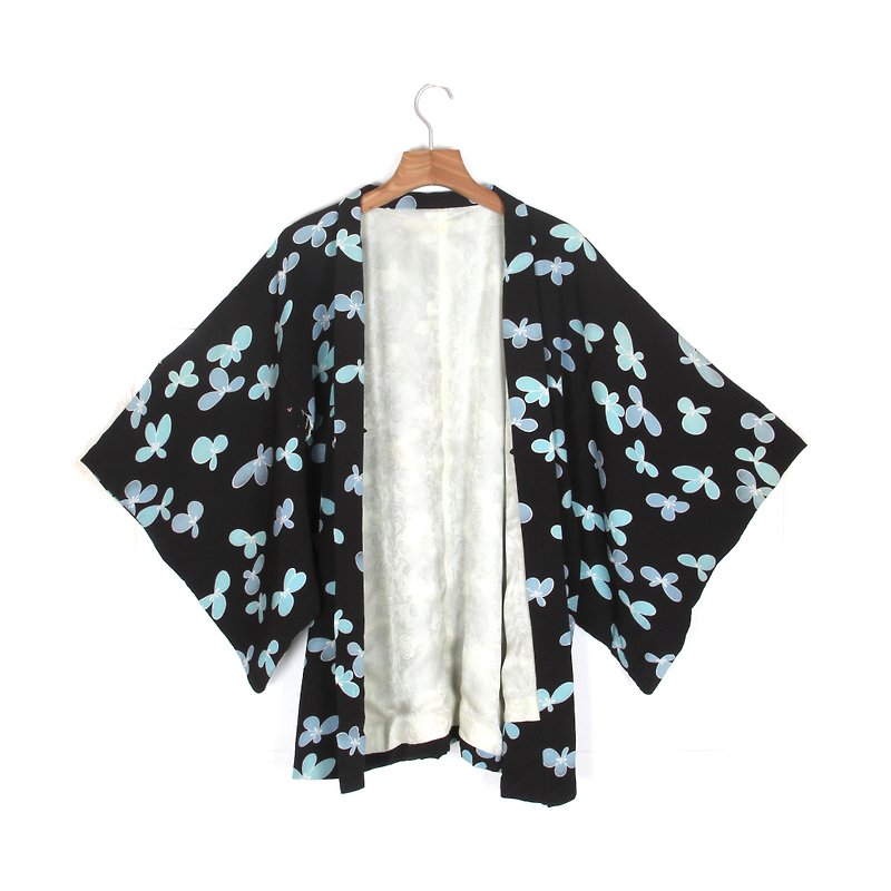 [Vintage] egg plant flying flowers vintage kimono plume - Overalls & Jumpsuits - Polyester Blue