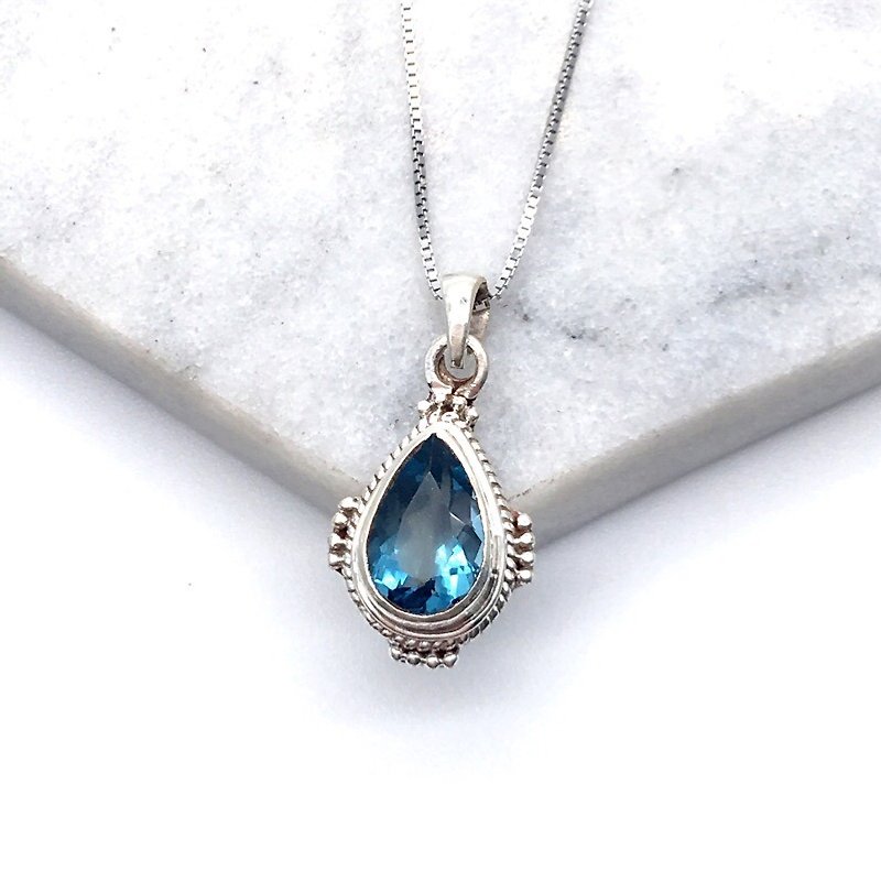 Blue Topaz 925 sterling silver exotic lace necklace Nepal handmade mosaic production (style 4) - สร้อยคอ - เครื่องเพชรพลอย สีน้ำเงิน