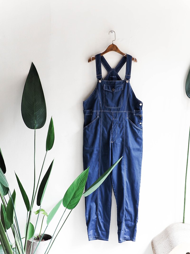 River Water Mountain - Ehime Pure Blue Youth Salon Festival Antiques Tannin Sling Trousers - Overalls & Jumpsuits - Cotton & Hemp Blue