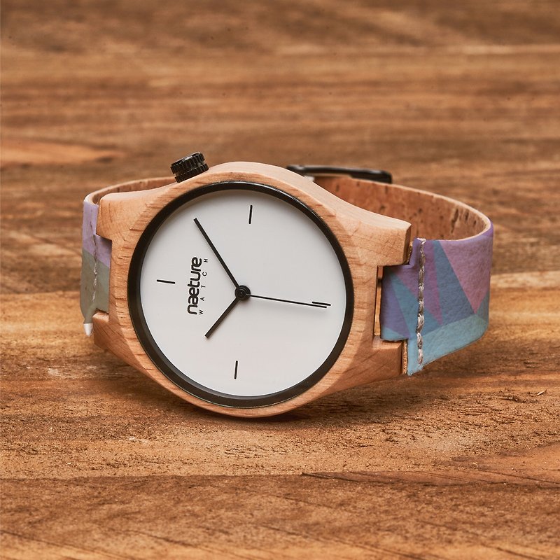 Outlet Natural vegan watch made of beech wood and cork made in Germany - นาฬิกาผู้หญิง - ไม้ สีม่วง
