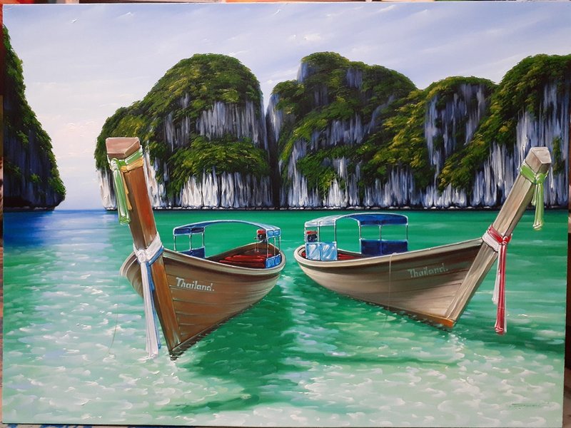 Phi Phi Islands painting oil painting on canvas 90X120 cm. - Wall Décor - Cotton & Hemp 