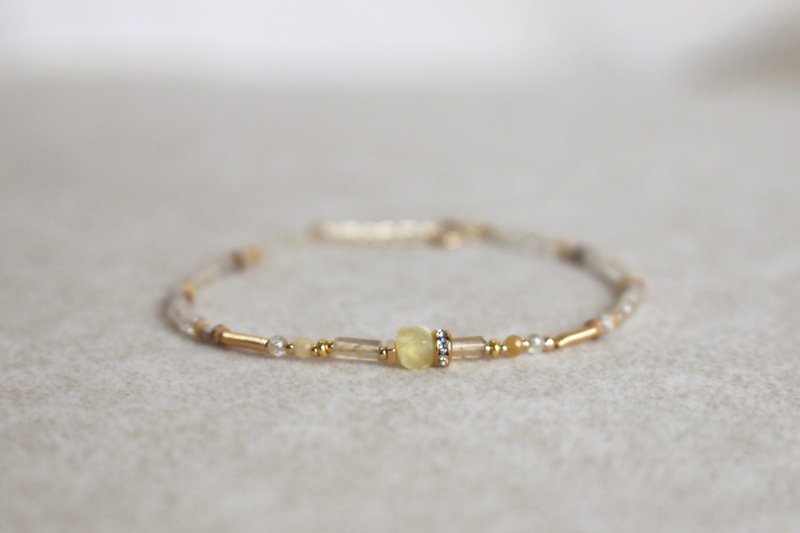 Bracelet Yellow Opal Gold Crystal Natural Stone - Fireworks - - สร้อยข้อมือ - เครื่องเพชรพลอย สีเหลือง