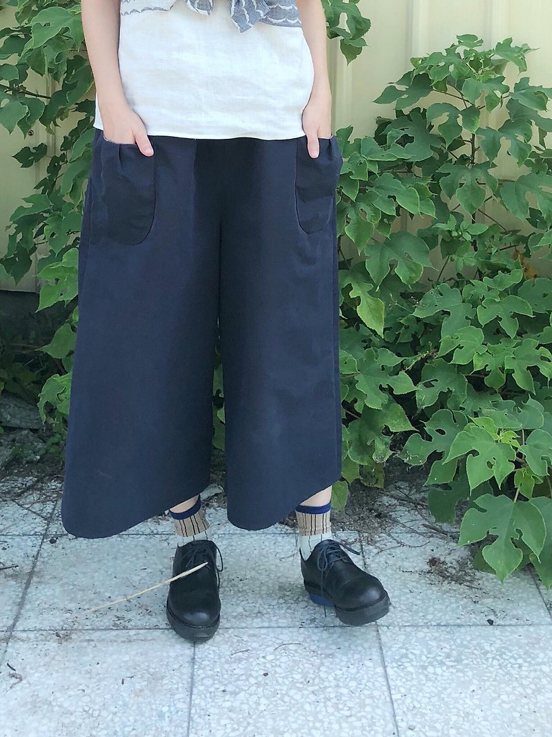 Three-dimensional pocket straight wide pants - Women's Pants - Other Materials Blue