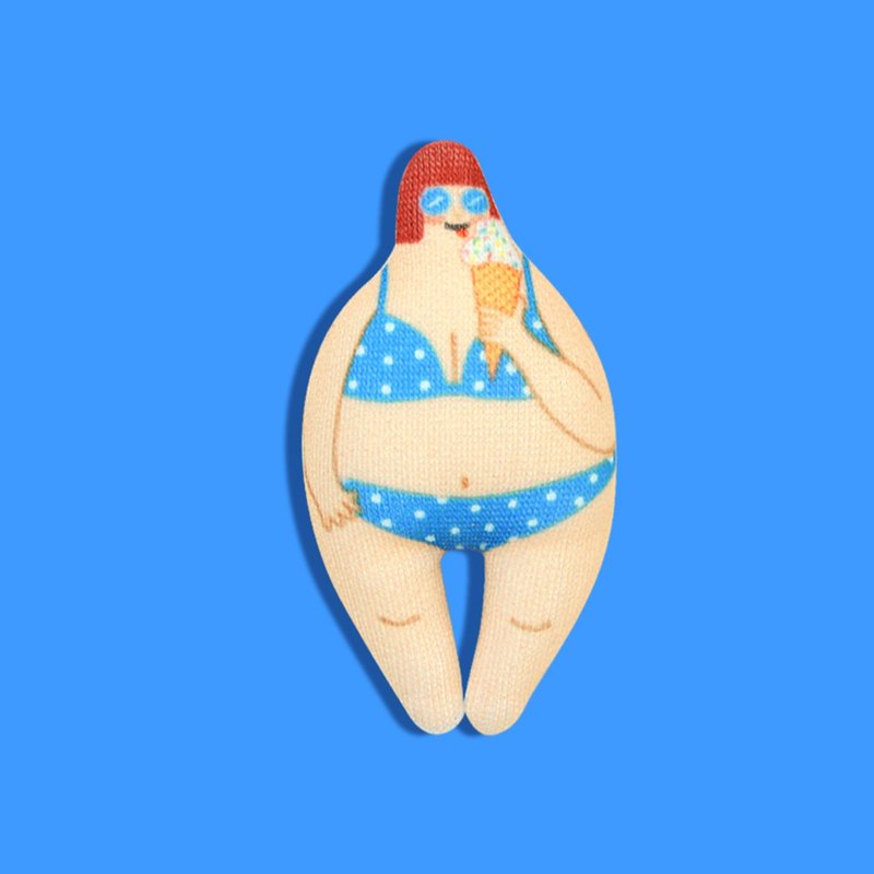 Summer Time Fun Bikini Girl Pin Handmade Fabric Brooch - Brooches - Cotton & Hemp Blue