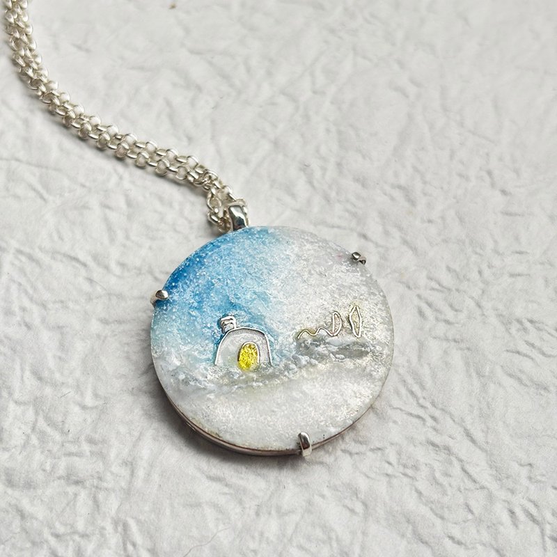 Aurora Snow Hut - Enamel Craft Necklace / Sterling Silver Champlevé Enamel - Earrings & Clip-ons - Silver White