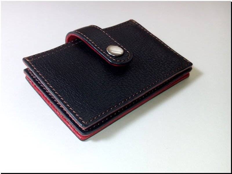 * Black leather sewn ........ three red cards. Credit card holder - ที่เก็บนามบัตร - หนังแท้ 