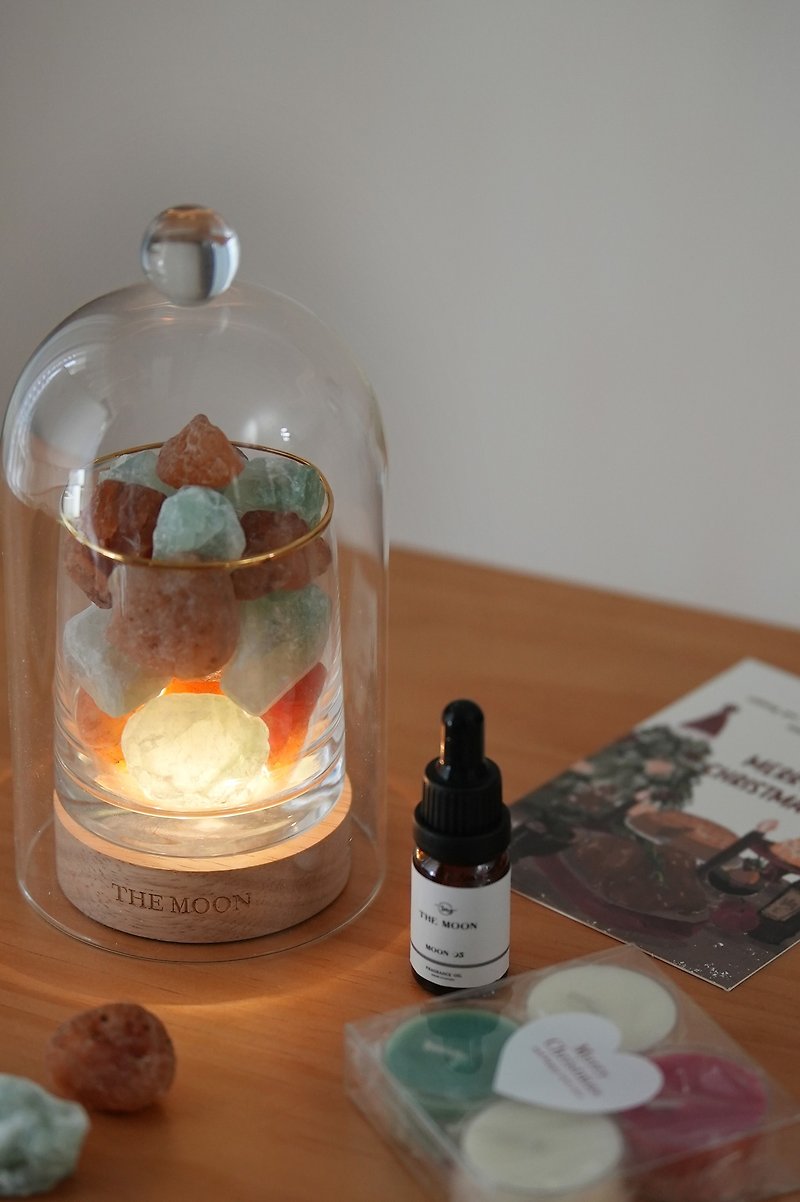 Limited edition two-color crystal diffuser lamp // green Stone x red agate - Fragrances - Crystal Multicolor