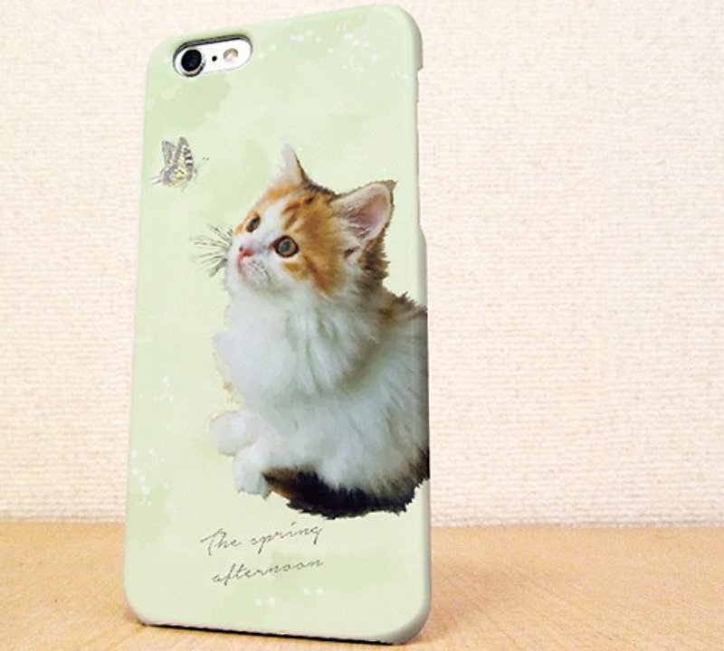 Free shipping ☆ iPhone case GALAXY case ☆ Spring afternoon butterflies and kittens phone case - เคส/ซองมือถือ - พลาสติก ขาว
