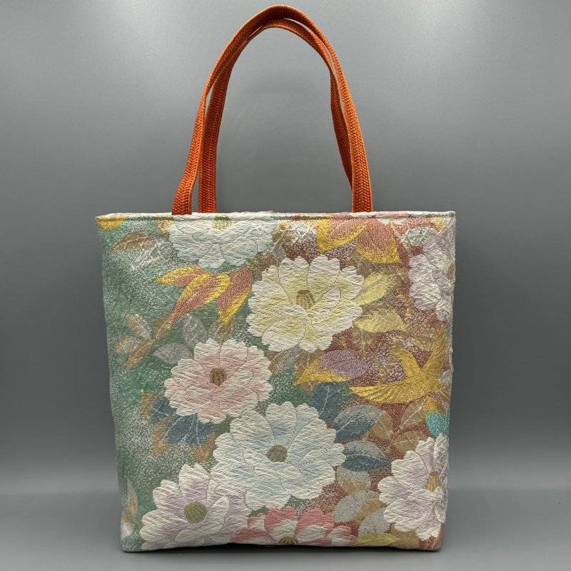 Kimono Obijime Remake Tote bag - กระเป๋าถือ - ผ้าไหม สีเขียว