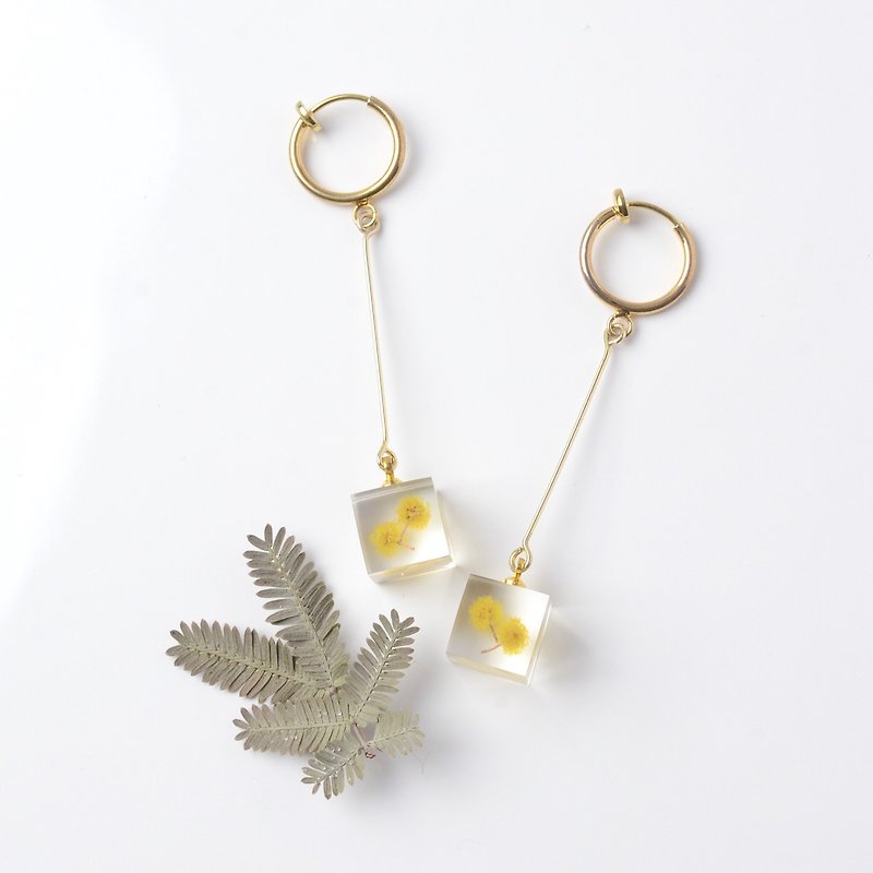 Mimosa Long Clip-On/ Free Gift Wrapping / Birthday Gifts - Earrings & Clip-ons - Plants & Flowers Yellow