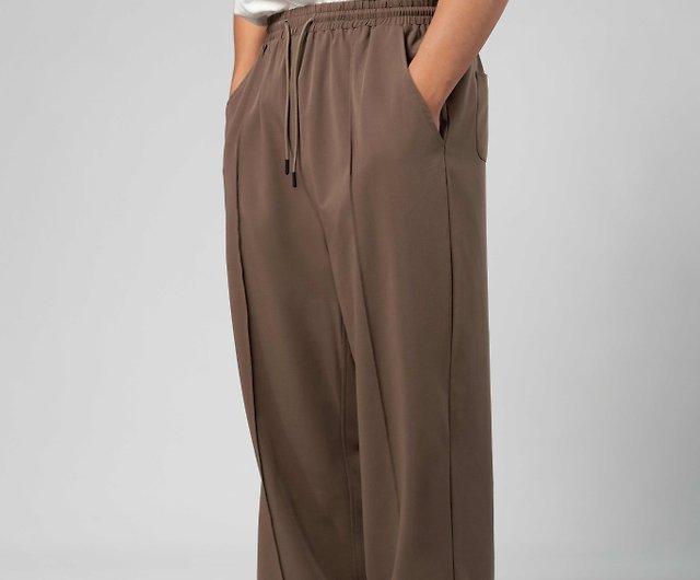 Fluffy cotton elastic waist drawstring straight slimming wide leg pants -  Shop NoZen Women's Pants - Pinkoi