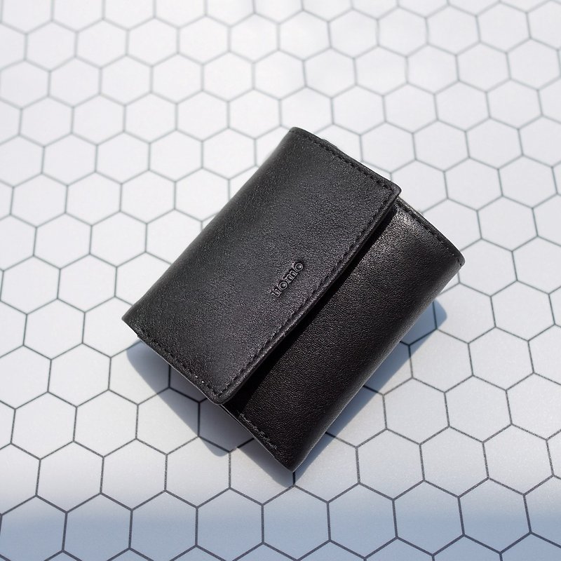シングルバックル付きのシンプルなショートクリップ - 財布 - 革 ブラック
