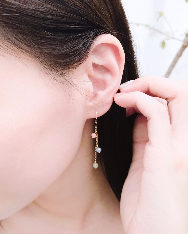 三個願望 14k包金 三色天然石耳環 可改夾式 - 耳環/耳夾 - 其他金屬 粉紅色