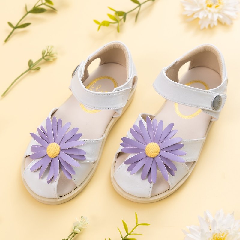 Abi small purple flower white sandals - รองเท้าเด็ก - วัสดุอื่นๆ 