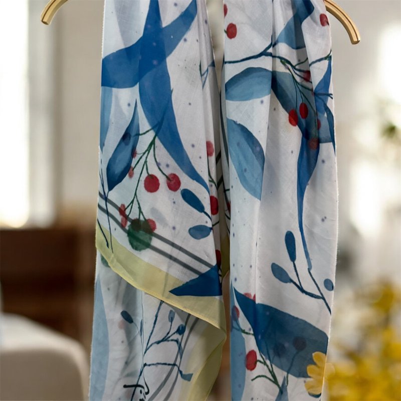 Me time系列2 - . Gentle and firm 120cm棉柔大方巾 白底花紋黃 - 圍巾/披肩 - 棉．麻 