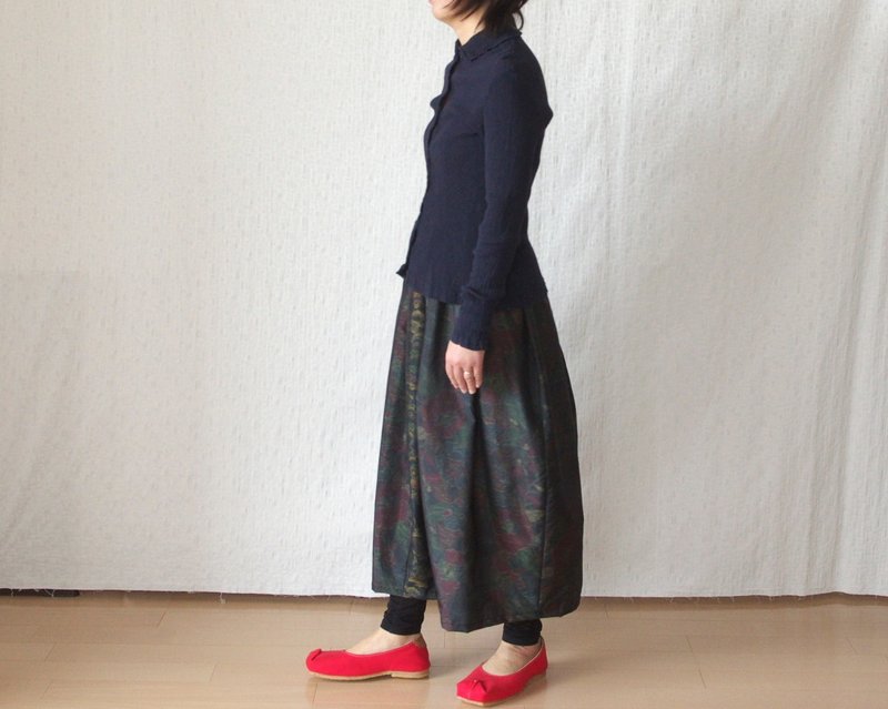 Kimono remake silk skirt Oshima Tsumugi balloon skirt - Skirts - Silk Multicolor