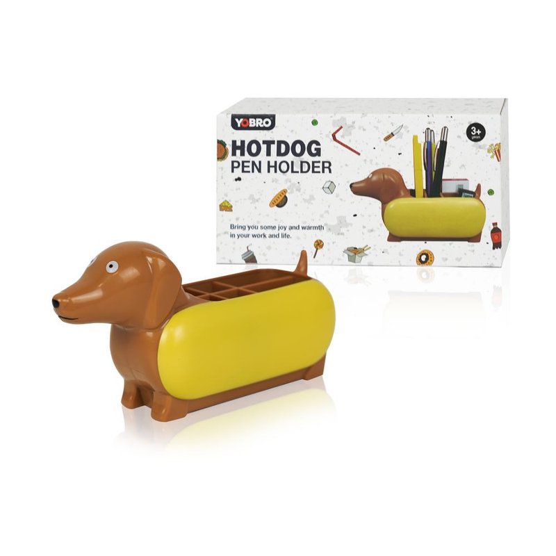 YOBRO Hotdog  熱狗 臘腸狗 鉛筆筒 隔層 可愛桌面收納架 WSG12 - 居家收納/收納盒/儲物盒 - 塑膠 橘色
