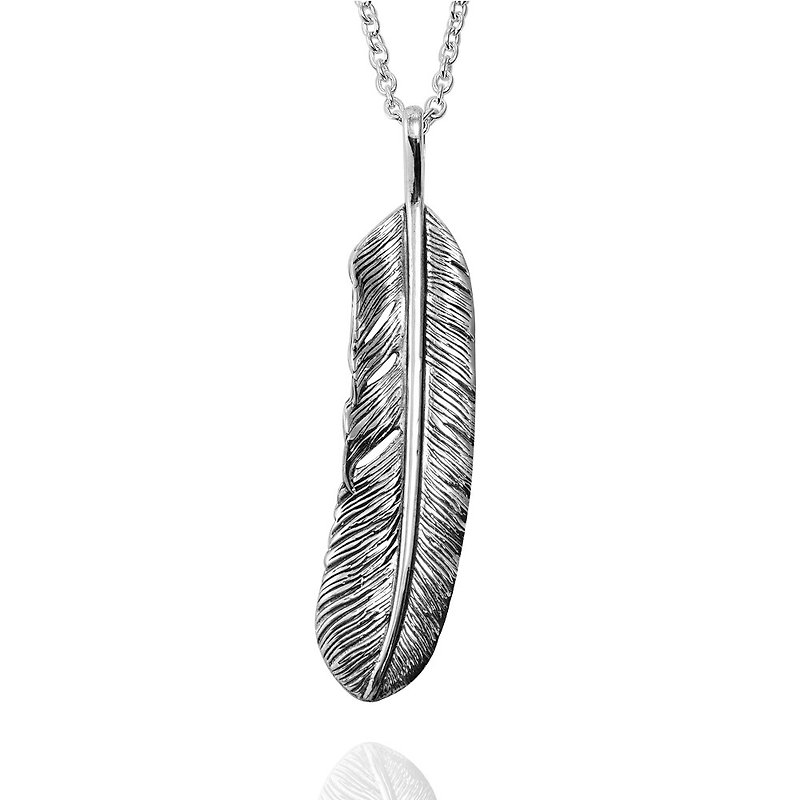 Sayu (Large) Sterling Silver Necklace Silver Handmade (Single Price) Indian Feather - Necklaces - Sterling Silver Silver