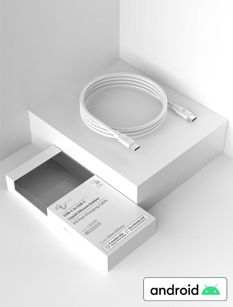 Allite 1.5 M 液態矽膠充電線 /經典白/ (USB-C to USB-C) - 無線充電盤/板/座 - 其他材質 白色
