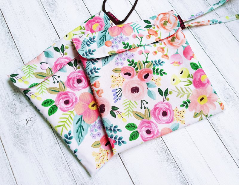 Rose Camellia Korea Cotton Bag Cover Rope Edition Environmental Food Bag US Food Grade Waterproof Food Cloth - กล่องข้าว - ผ้าฝ้าย/ผ้าลินิน สึชมพู