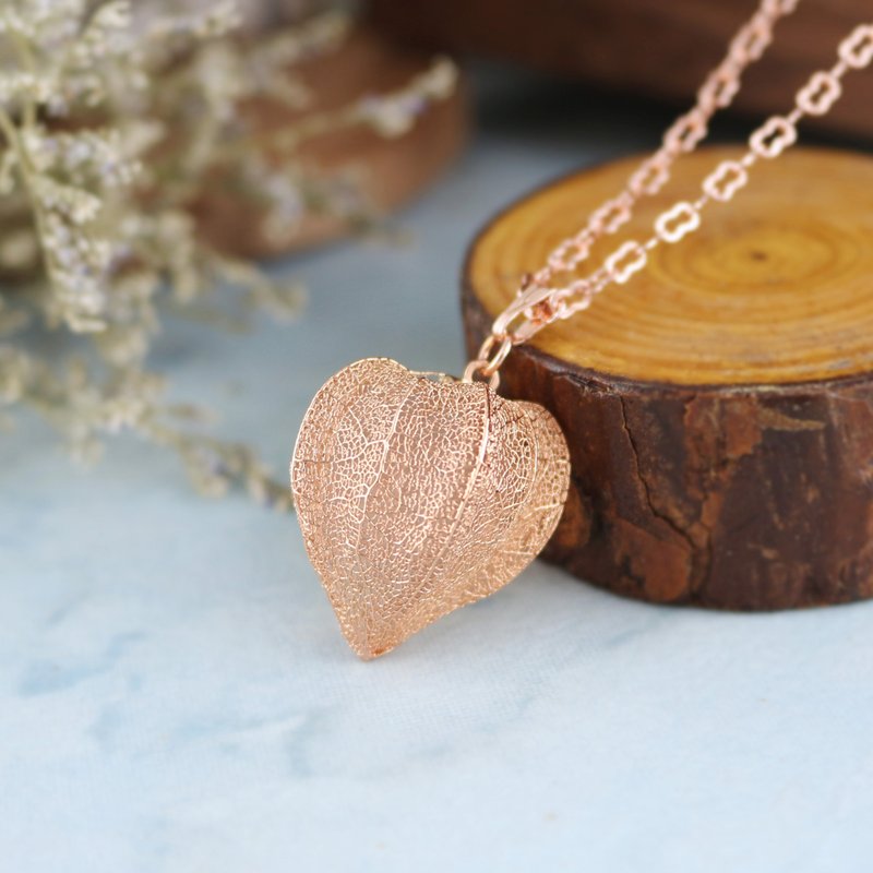 [Made of pure leaf veins] Bright Necklace - Rose Gold - Necklaces - Other Metals Pink