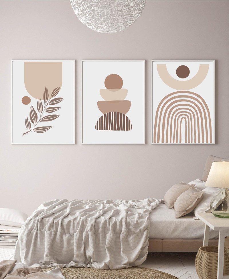 Electronic file, set of 3 posters, abstract modern  art, neutral colors decor - 海報/掛畫/掛布 - 其他材質 卡其色
