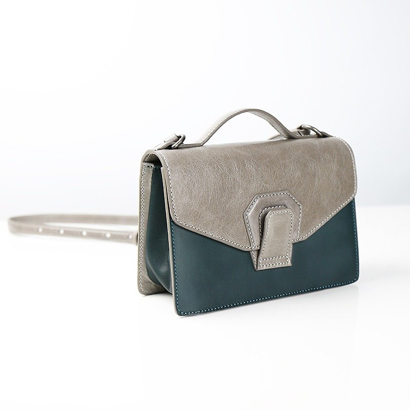 [HANDOS] Harmonica Mini Organ Shoulder Bag - Rock Grey x Moss Green - Messenger Bags & Sling Bags - Genuine Leather Green