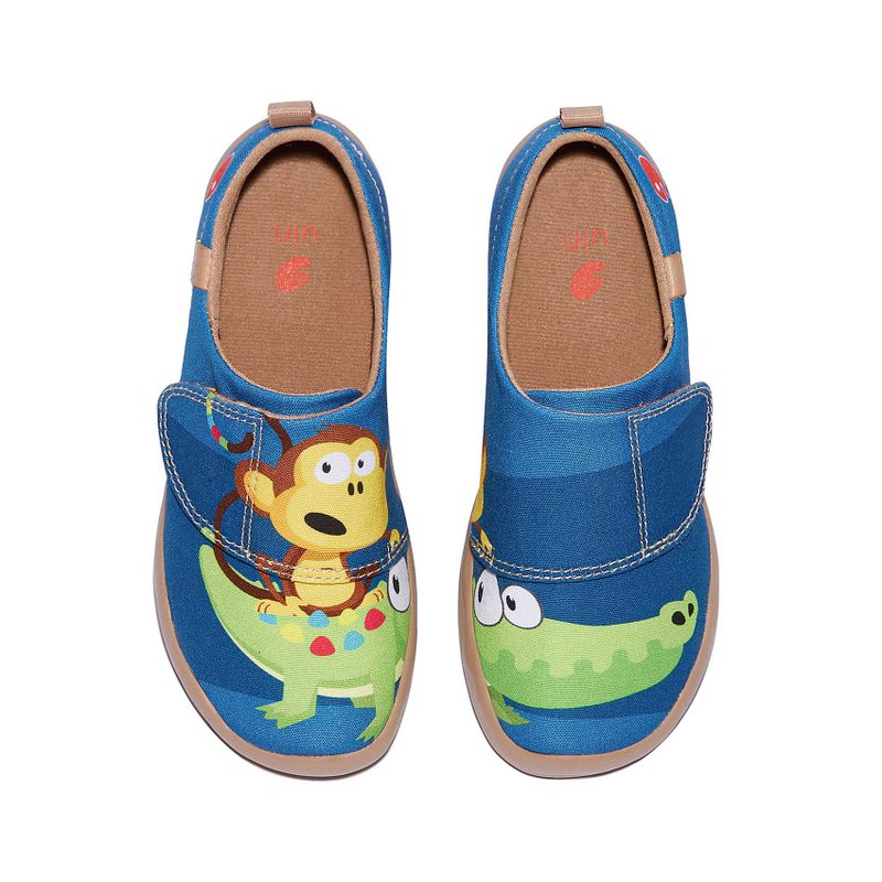 【Uin】Spanish original design | Monkey and crocodile painted casual children's shoes - รองเท้าเด็ก - วัสดุอื่นๆ ขาว