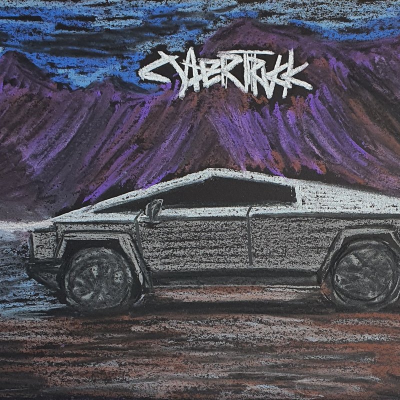 Tesla Painting Cybertruck 2023 Pickup Car Original Art Auto Franz von Holzhausen - 海報/掛畫/掛布 - 其他材質 黑色