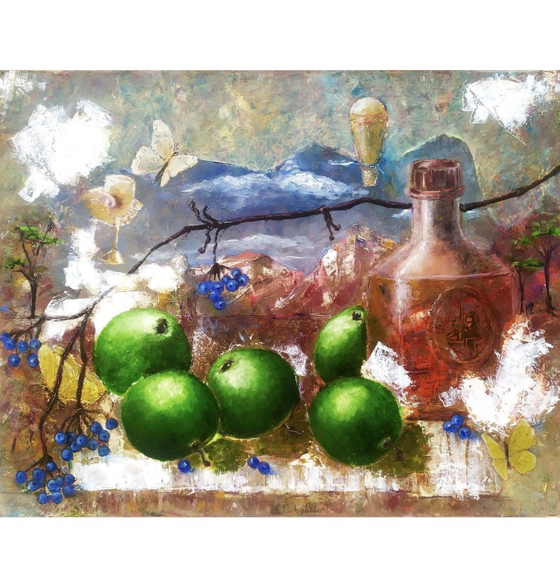 Still Life Painting Original Art  16x20 in - 壁貼/牆壁裝飾 - 其他材質 綠色