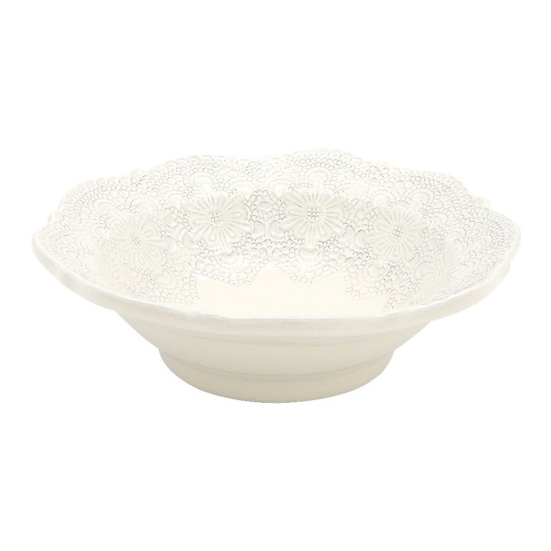 義大利VBC casa-手工浮雕蕾絲系列 19cm麥片碗(米白色/7.4吋) - 碗 - 陶 白色
