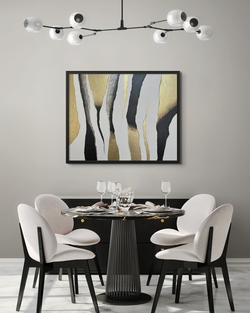 Oversize Abstract Gold Black Canvas Paintings Minimalist Art Modern Art - 壁貼/牆壁裝飾 - 棉．麻 金色