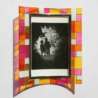 Mosaic Glass Bauhaus Art Candy Color Pink Orange Photo Frame・Customized Gift