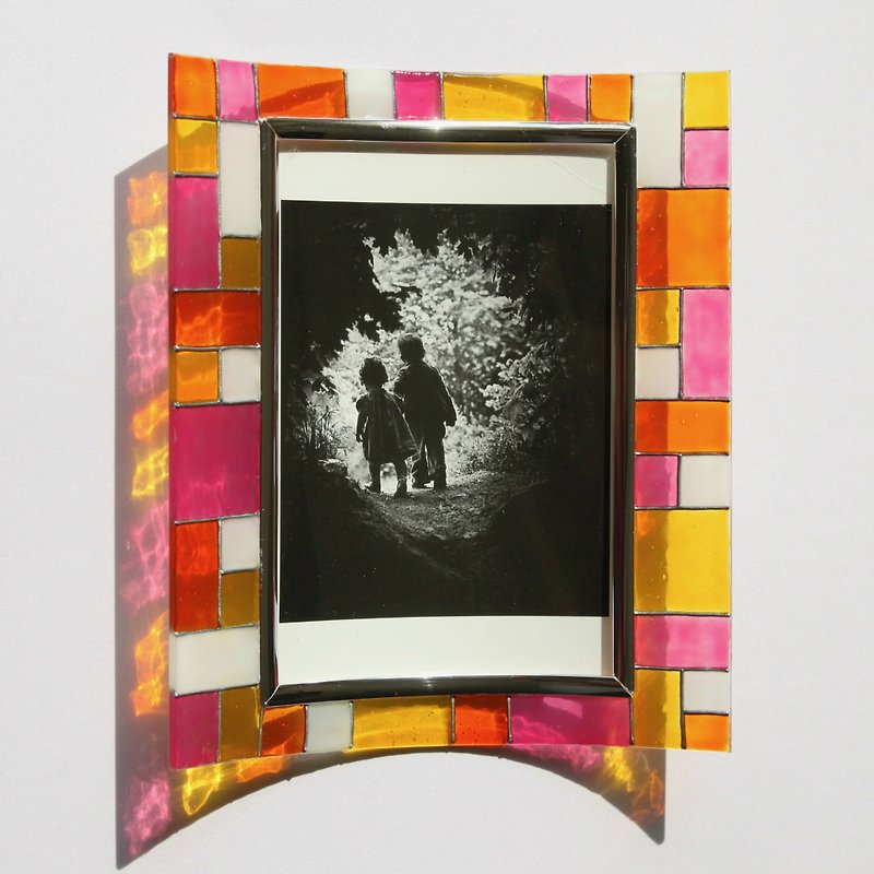 Mosaic Glass Bauhaus Art Candy Color Pink Orange Photo Frame・Customized Gift - กรอบรูป - แก้ว หลากหลายสี