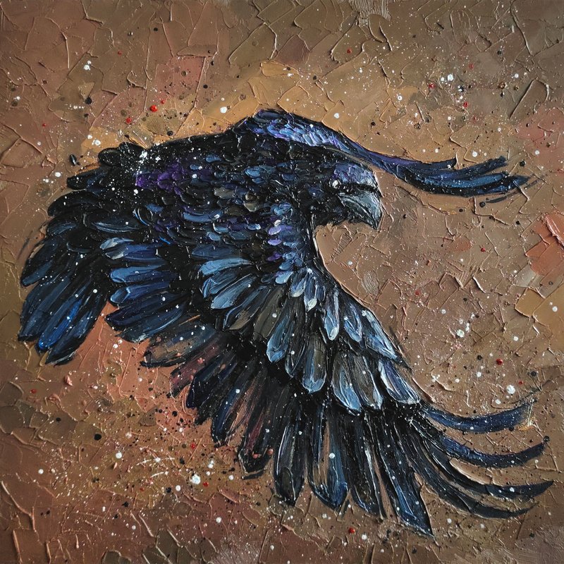 烏鴉畫 / 畫 / 油畫 / 原畫 / 手工油畫 / 掛畫 / 烏鴉 / 鳥 / 鴉 - 海報/掛畫/掛布 - 其他材質 咖啡色