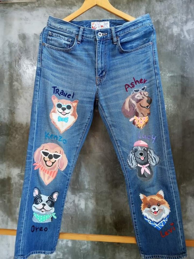 painted jeans - 闊腳褲/長褲 - 其他材質 