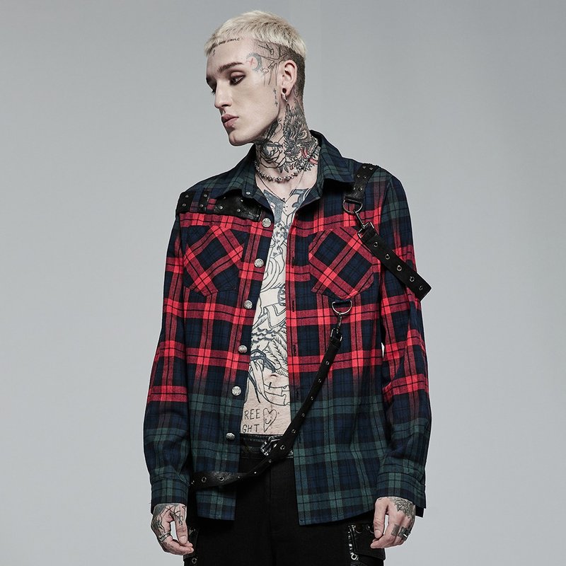 Punk Ocean Fire Plaid Shirt / Couples / Soon to be out of print - Men's Shirts - Other Materials Black