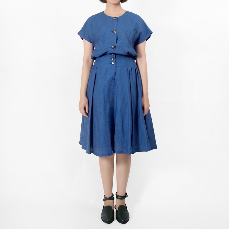 │moderato│Time and space girl cobalt blue vintage dress │ personality retro. England. Literary youth - One Piece Dresses - Polyester Blue