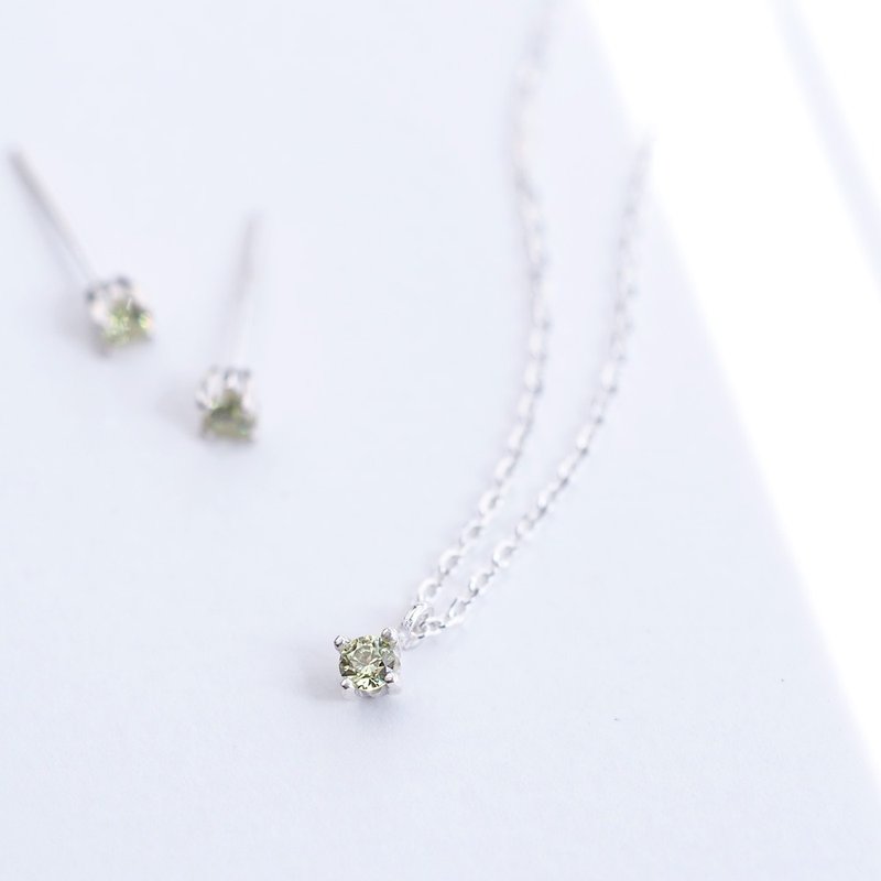 2コset) 一粒 ペリドット ネックレス ピアス セット シルバー925 - 項鍊 - 其他金屬 綠色