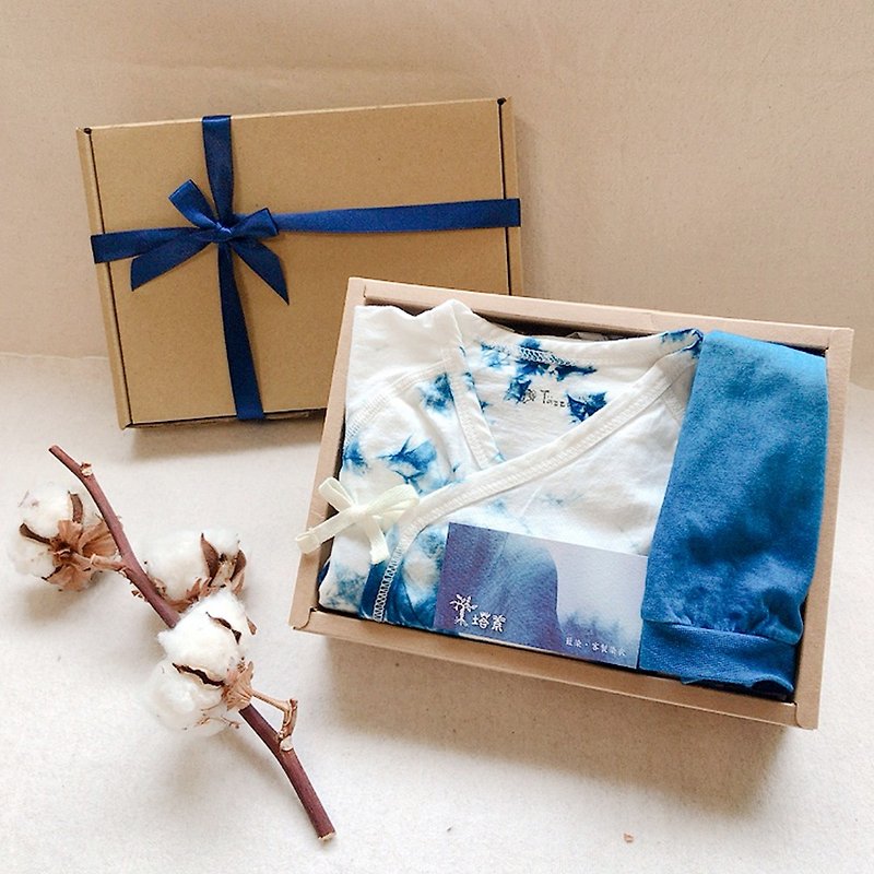 Tazzu [新生児ギフトボックス-2枚]蝶の服（晴天）+富士山の結び目の帽子 - 出産祝い用贈物 - コットン・麻 