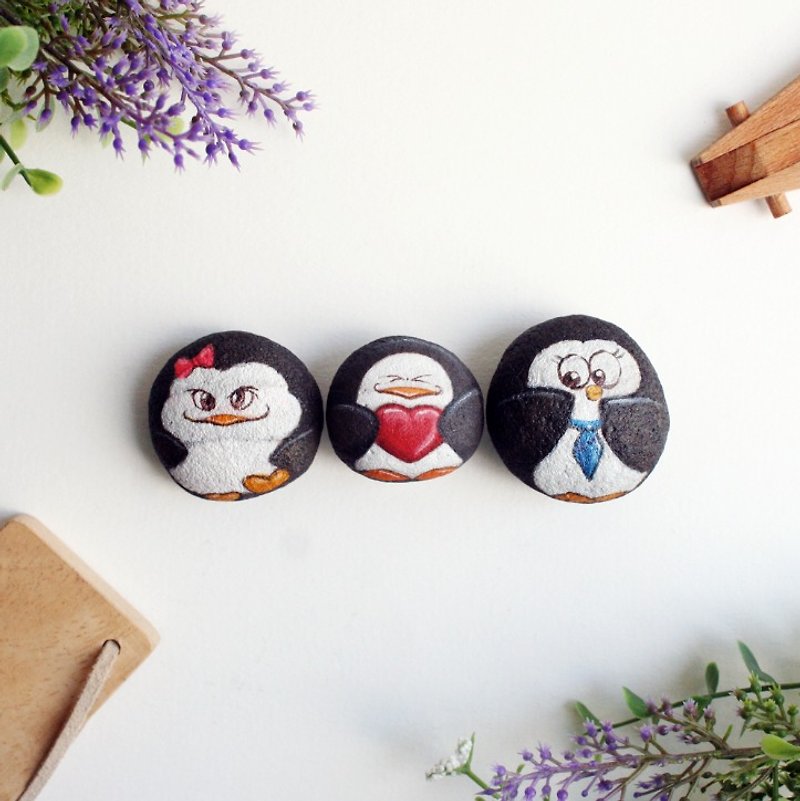 Penguin Family stone painting. - Other - Other Materials Multicolor