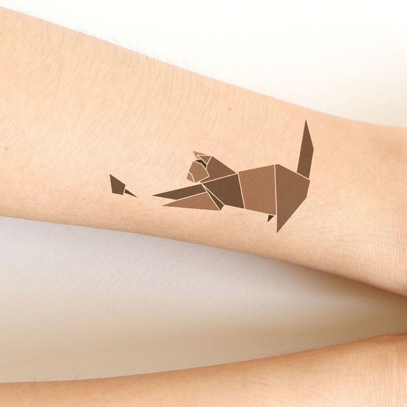 Cat and Rat sticker tattoos. Origami style. - 紋身貼紙/刺青貼紙 - 其他材質 卡其色